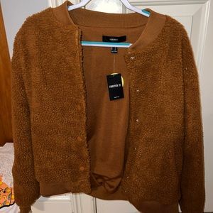 nwt forever 21 fuzzy tan bomber jacket